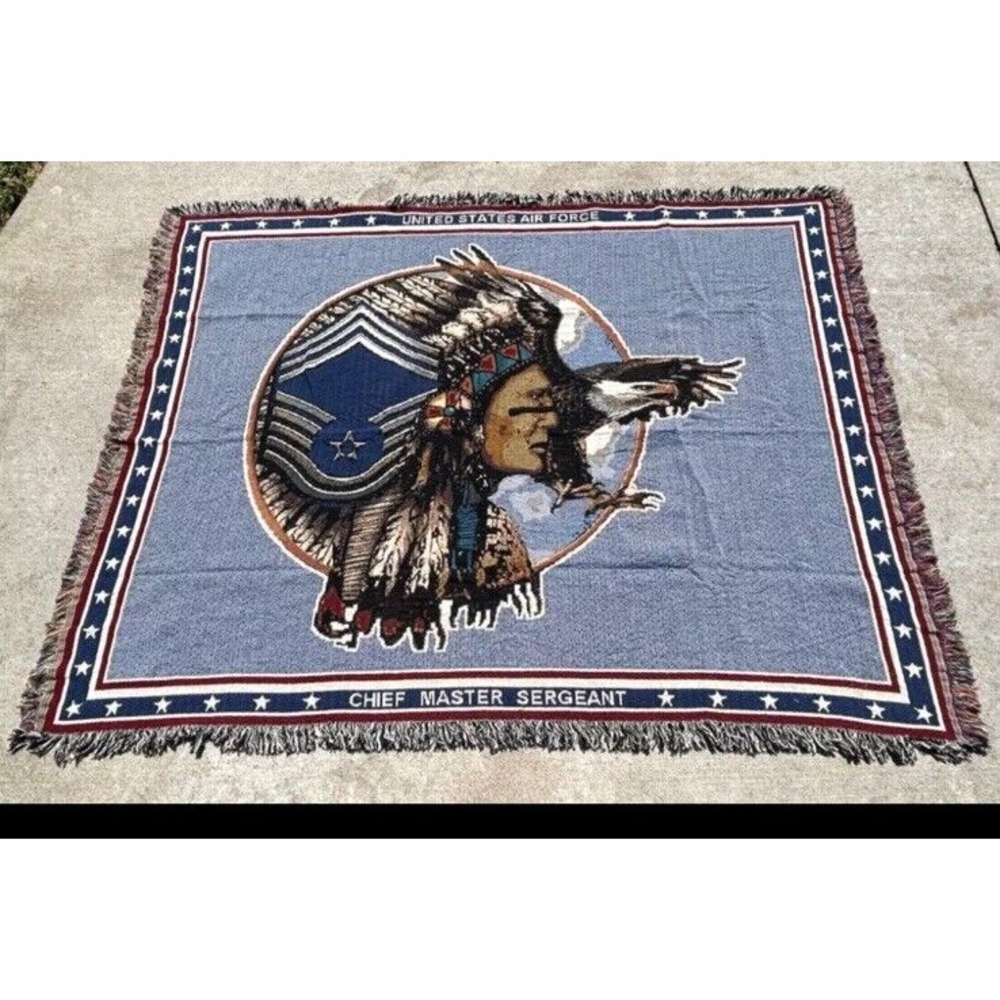 US Air Force Chief Master Sergeant Native American Woven‎ Throw Blanket New
